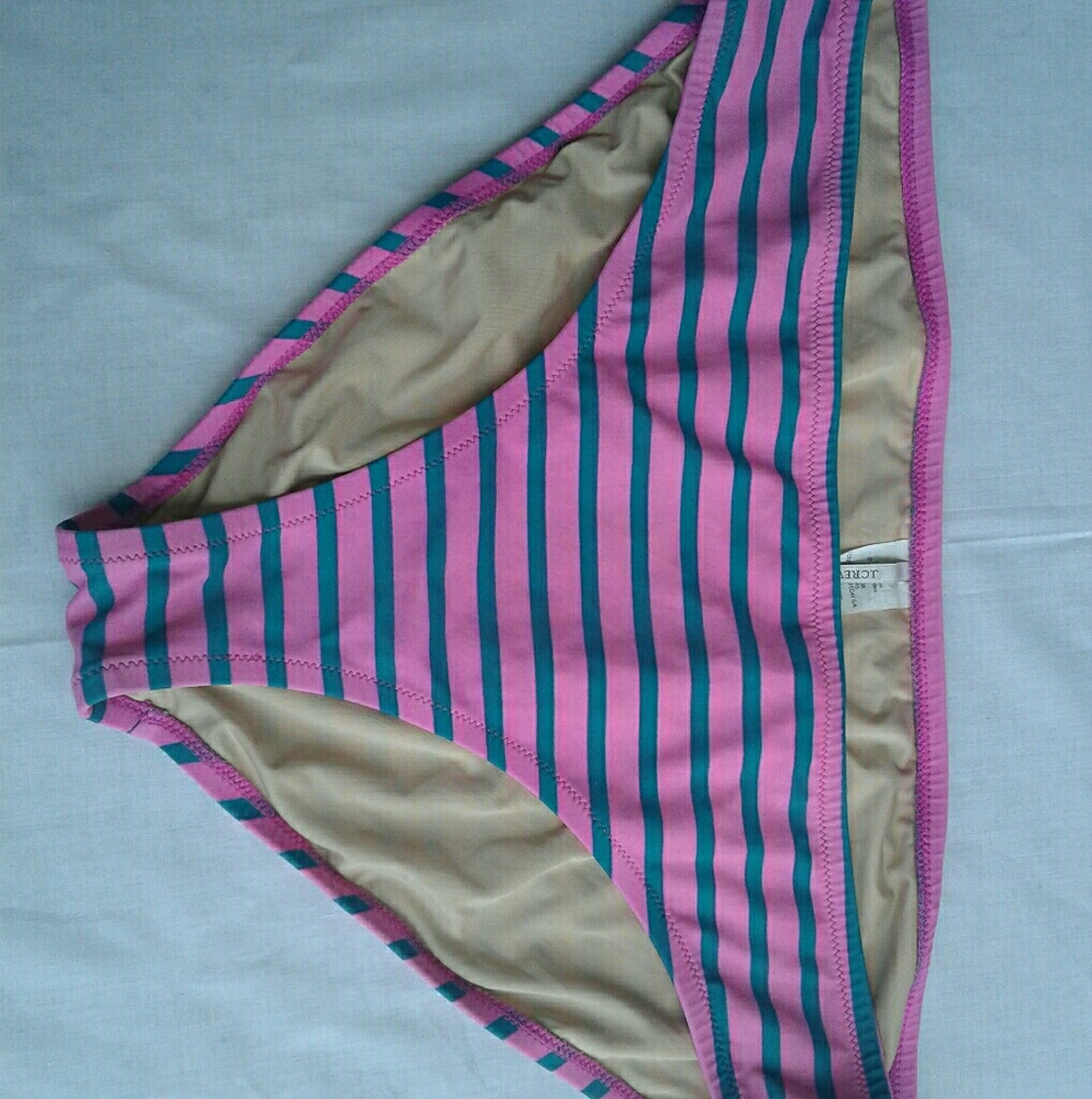J. Crew Pink Green Striped Bikini Bottom XL